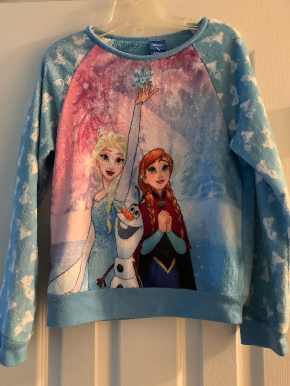 Disney Frozen Elsa Anna Olaf Fleece Sweatshirt - Light Blue Pink